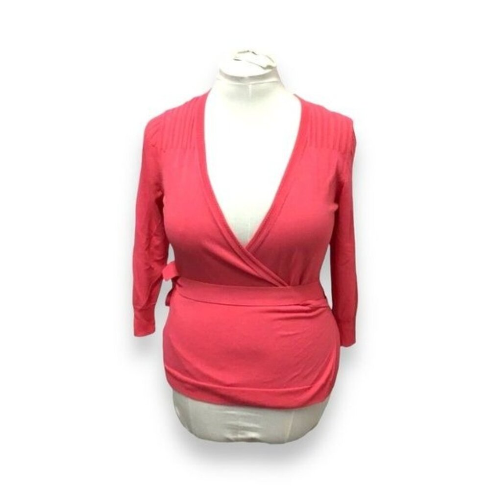 Ann Taylor Women’s 3/4 Sleeve Knit Wrap Front Blouse, Pink, size M